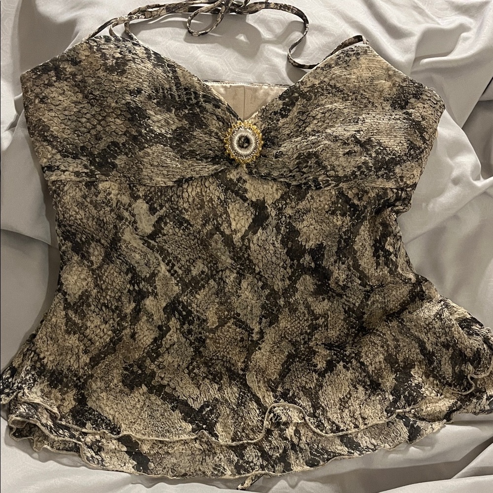 Snake-Print Halter Camisole Top in Brown and Black